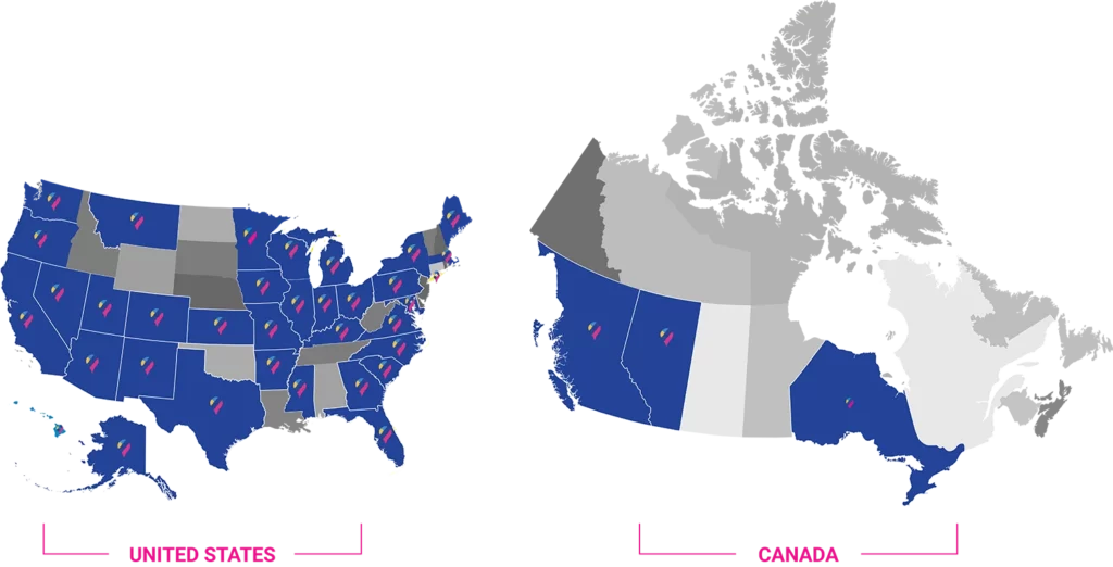 map of states with CSN members in US and Canada.