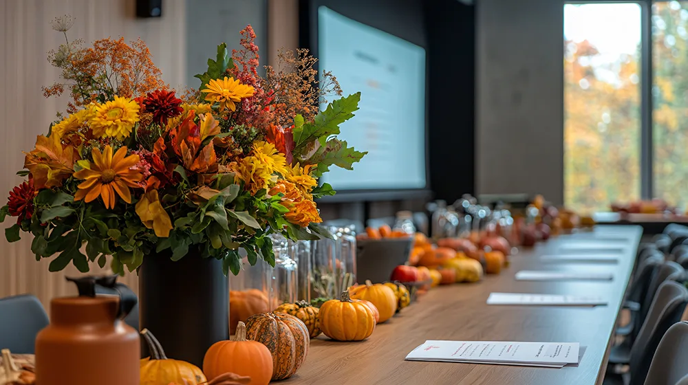 Conference table with fall decorations